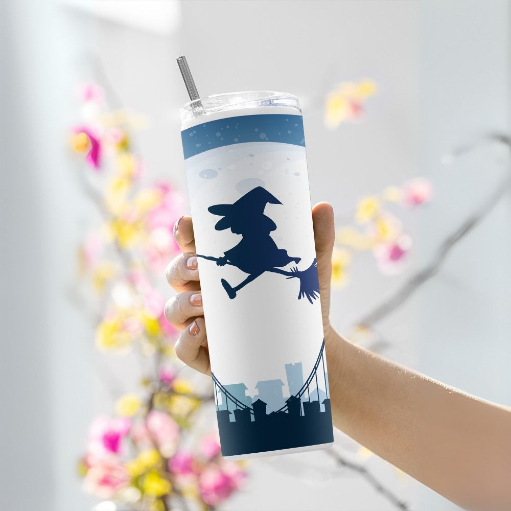 "Flying Witch in the city" Tumbler with Metal Straw