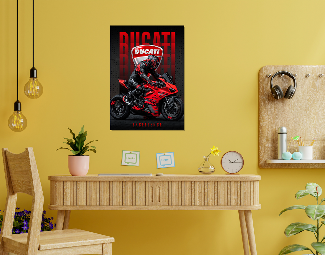 "DUCATI - EXCELLENCE" -Shiny & Sturdy Metallic Poster Art That Pops & Sticks