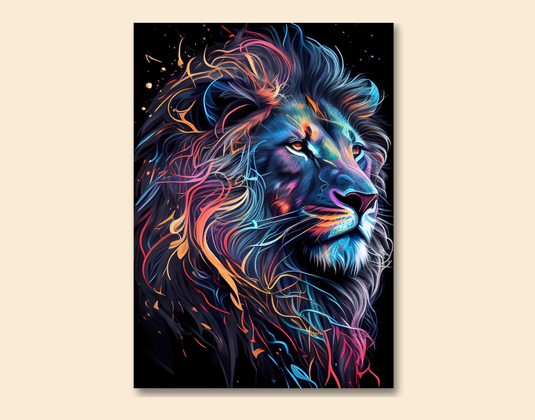 "Neon Lion Energy- Lion" -Shiny & Sturdy Metallic Poster Art That Pops & Sticks