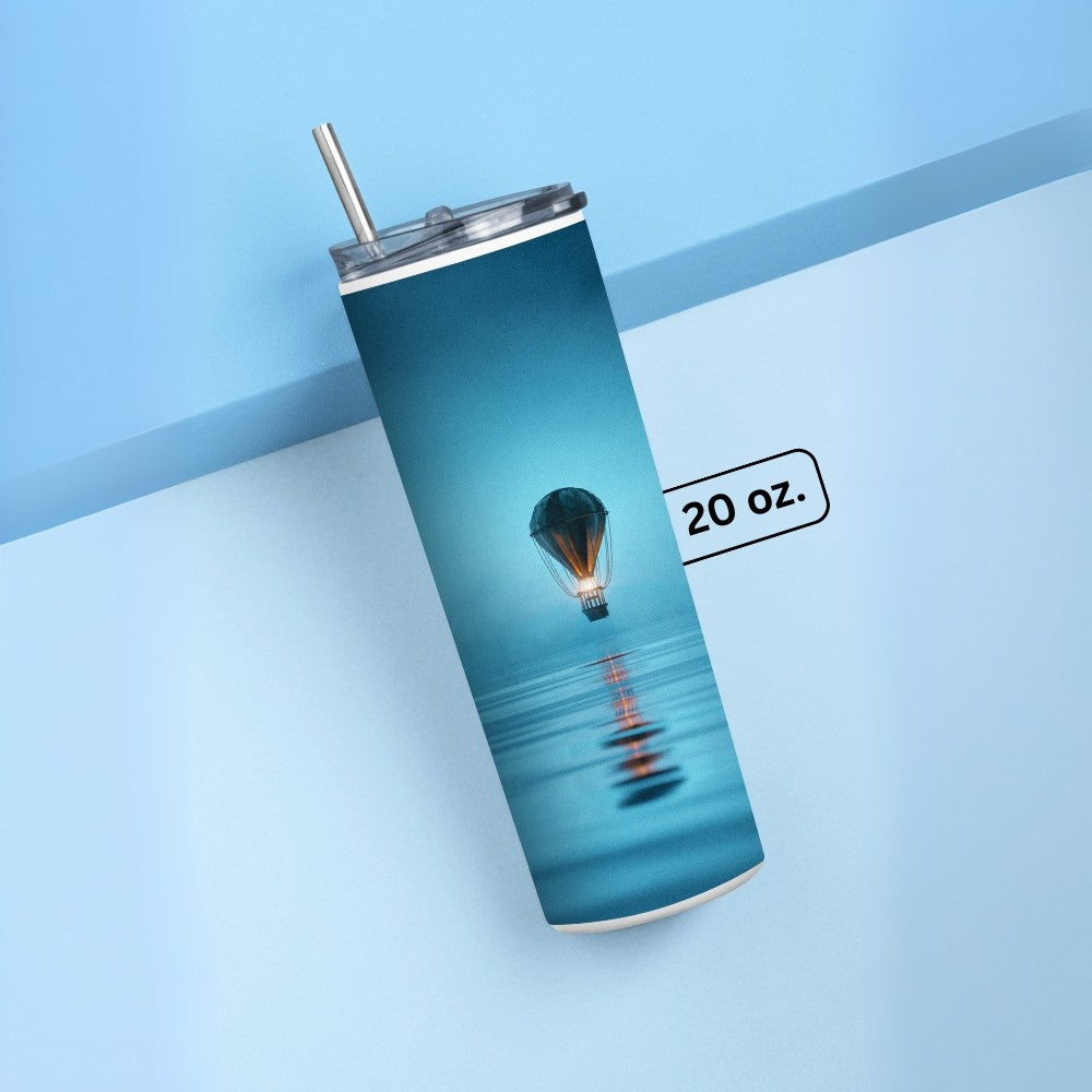 "Foggy night-Hot air balloon" Tumbler with Metal Straw