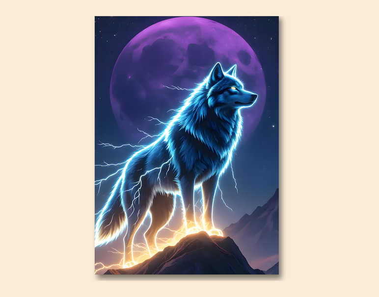 "Neon Wolf Energy" -Shiny & Sturdy Metallic Poster Art That Pops & Sticks