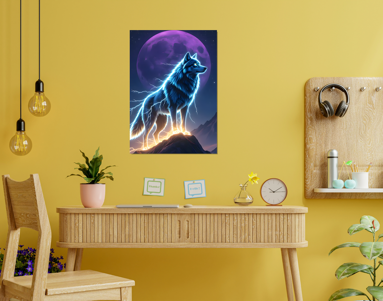 "Neon Wolf Energy" -Shiny & Sturdy Metallic Poster Art That Pops & Sticks