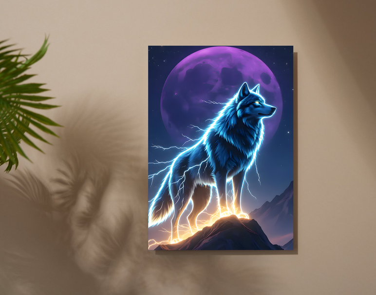 "Neon Wolf Energy" -Shiny & Sturdy Metallic Poster Art That Pops & Sticks