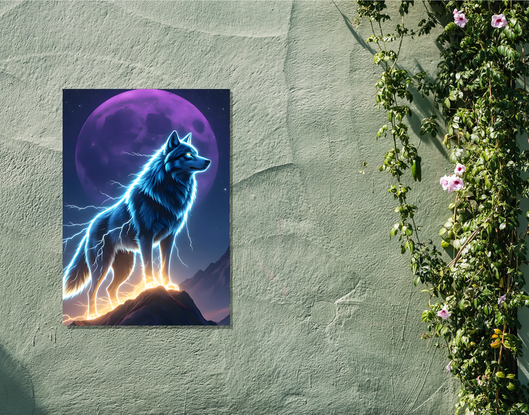 "Neon Wolf Energy" -Shiny & Sturdy Metallic Poster Art That Pops & Sticks