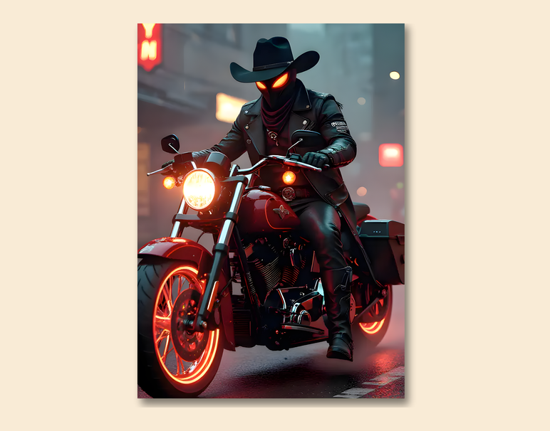 "Midnight Rider Vibes" -Shiny & Sturdy Metallic Poster Art That Pops & Sticks