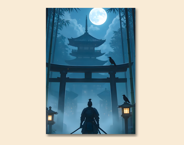 "Samurai Night Shadow" -Shiny & Sturdy Metallic Poster Art That Pops & Sticks