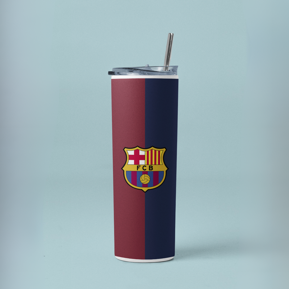 "FCB- Football Print" Tumbler with Metal Straw