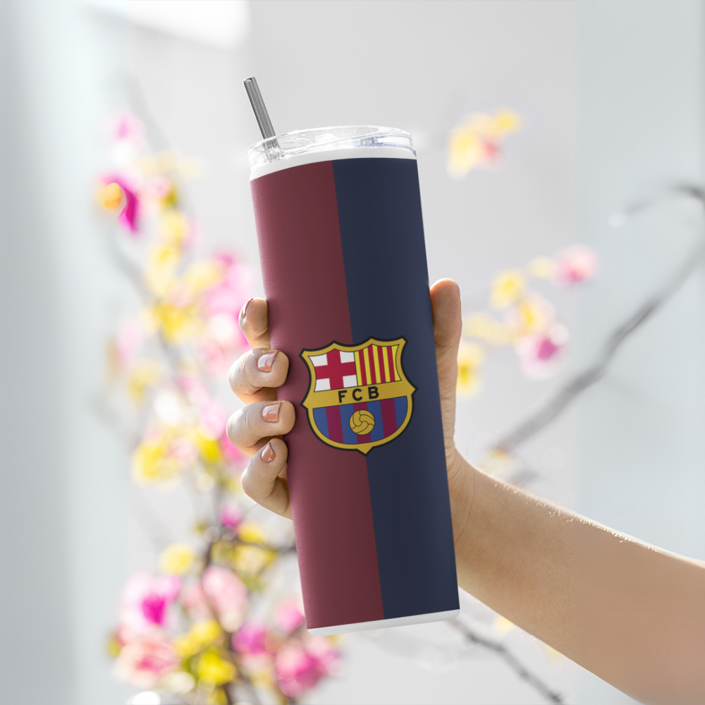 "FCB- Football Print" Tumbler with Metal Straw