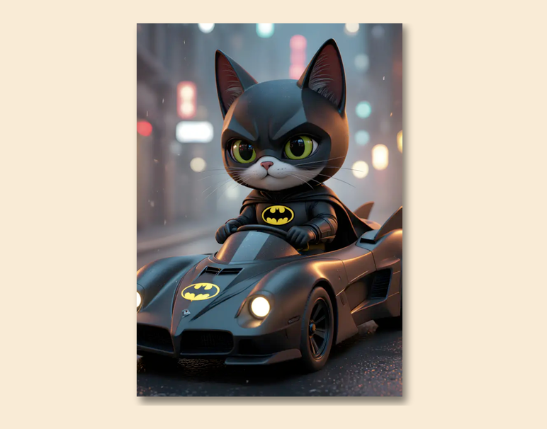 "Batcat Racer Mode" -Shiny & Sturdy Metallic Poster Art That Pops & Sticks