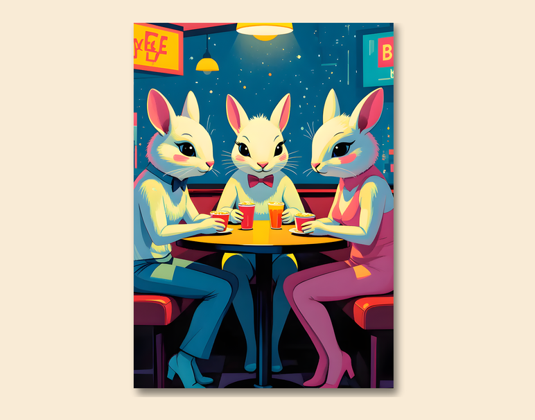 "Bunny Night Out" -Shiny & Sturdy Metallic Poster Art That Pops & Sticks