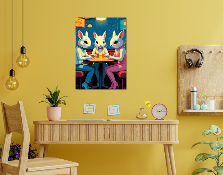 "Bunny Night Out" -Shiny & Sturdy Metallic Poster Art That Pops & Sticks