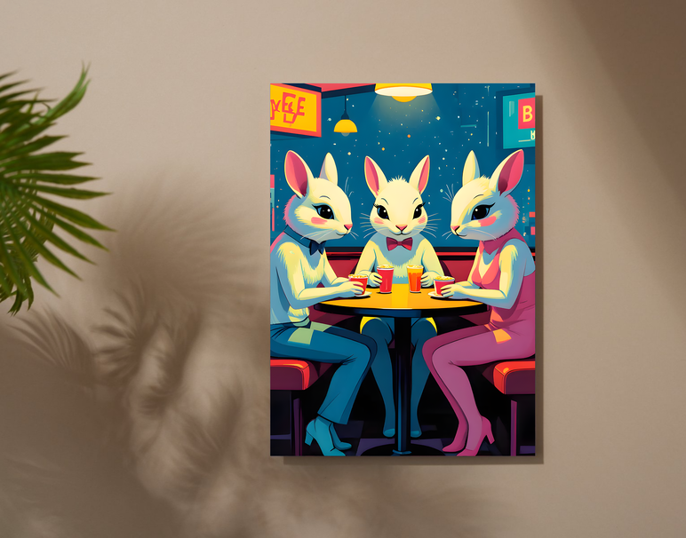 "Bunny Night Out" -Shiny & Sturdy Metallic Poster Art That Pops & Sticks