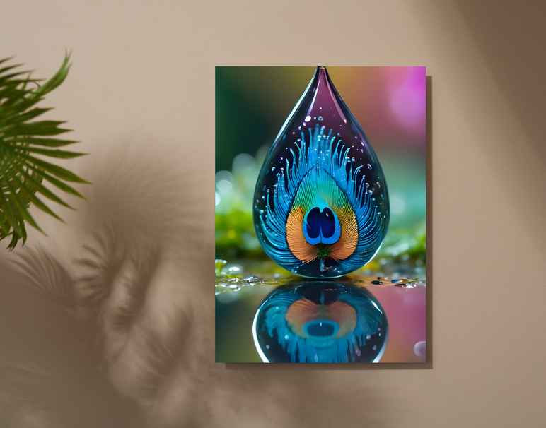 "Peacock Drop Glow" -Shiny & Sturdy Metallic Poster Art That Pops & Sticks