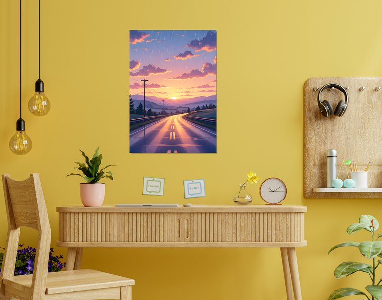 "Golden Road Dusk" -Shiny & Sturdy Metallic Poster Art That Pops & Sticks