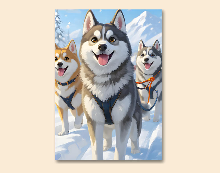 "Snow Dog Squad" -Shiny & Sturdy Metallic Poster Art That Pops & Sticks