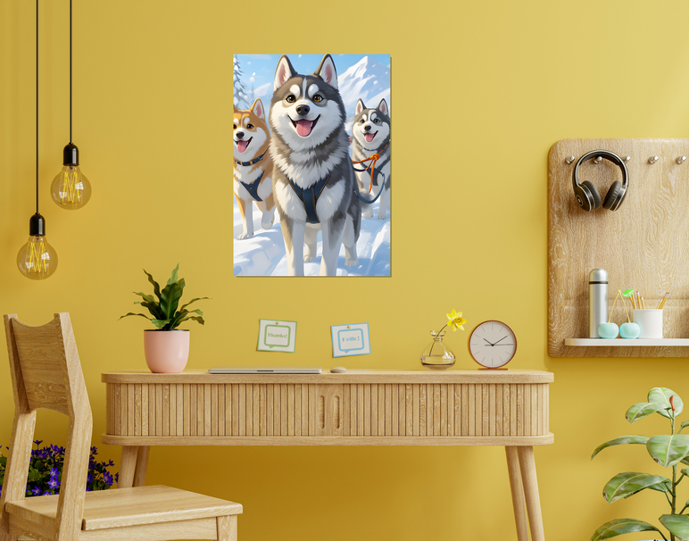 "Snow Dog Squad" -Shiny & Sturdy Metallic Poster Art That Pops & Sticks