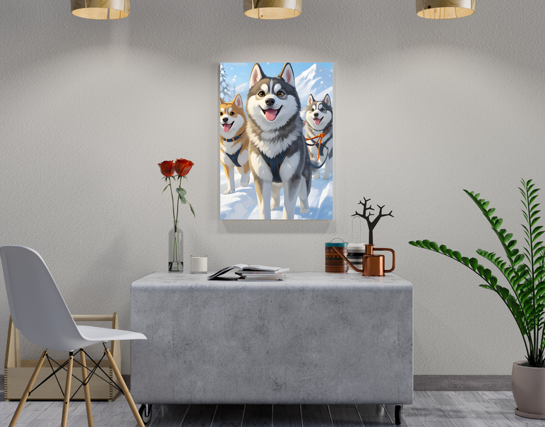 "Snow Dog Squad" -Shiny & Sturdy Metallic Poster Art That Pops & Sticks