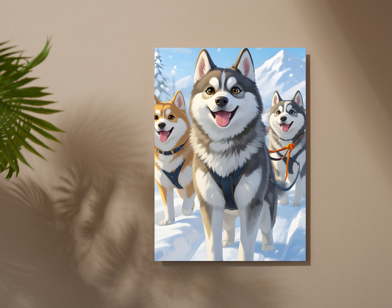 "Snow Dog Squad" -Shiny & Sturdy Metallic Poster Art That Pops & Sticks