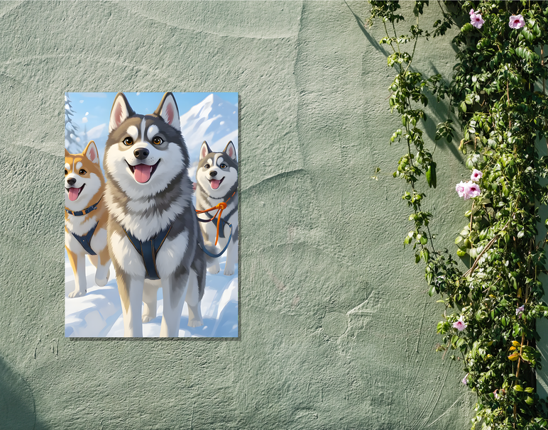 "Snow Dog Squad" -Shiny & Sturdy Metallic Poster Art That Pops & Sticks