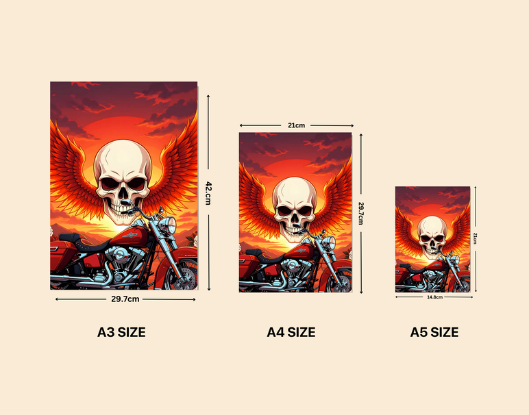 "Biker Skull Flame" -Shiny & Sturdy Metallic Poster Art That Pops & Sticks