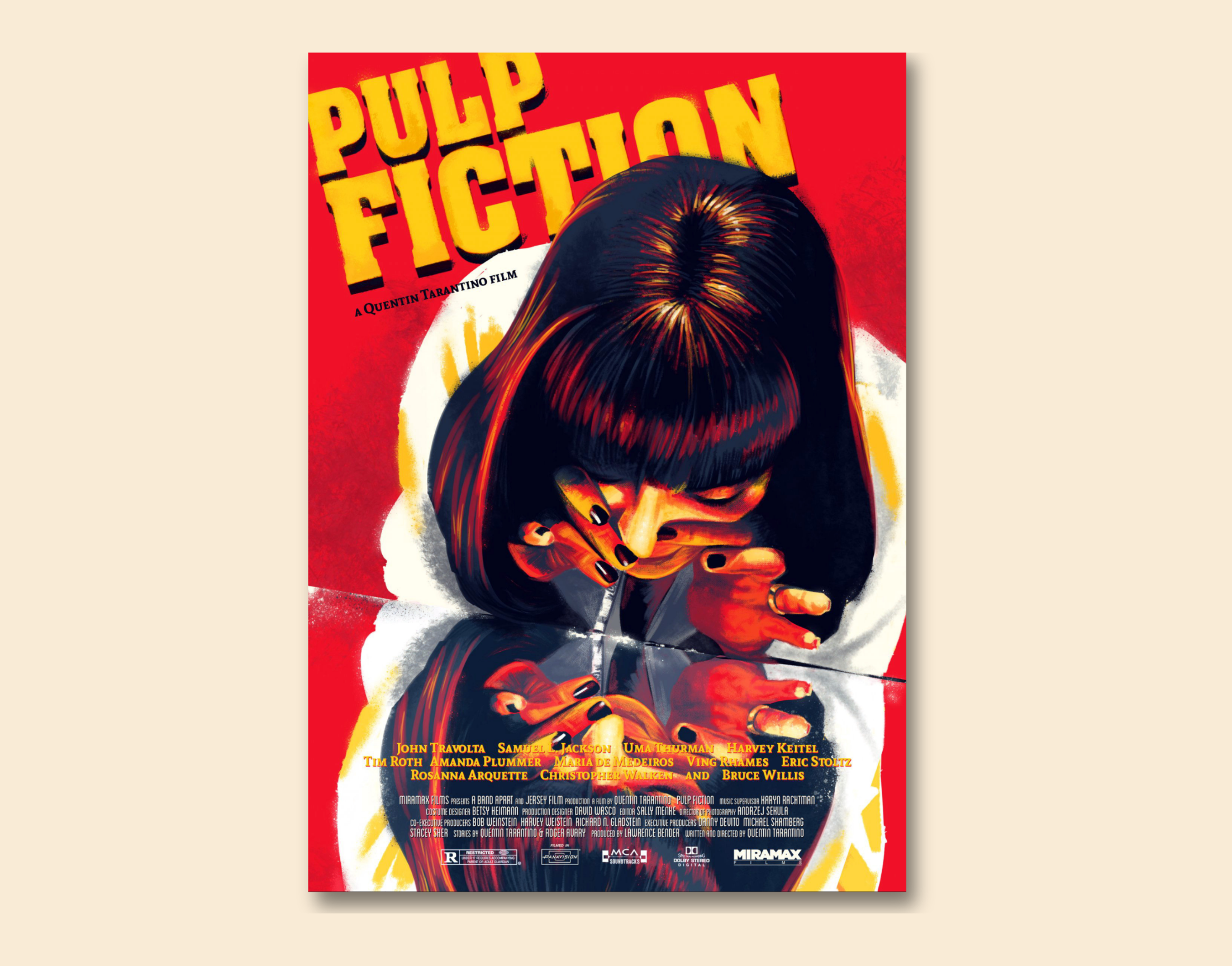 "PULP FICTION:MIA WALLACE-PULP FICTION"- Shiny & Sturdy Metallic Poster  Art That Pops & Sticks (Literally!)
