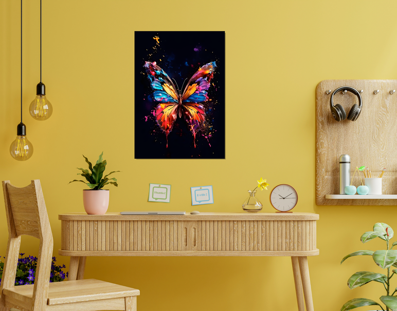 "Neon Butterfly Art" -Shiny & Sturdy Metallic Poster Art That Pops & Sticks