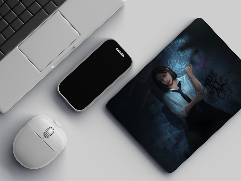 "DARK ANIME GIRL THE DEMON BEHIND THE UNIFORM " Mousepad Enhance Your Workspace with Style