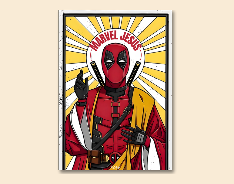 "MARVEL JESUS - DEADPOOL" -Shiny & Sturdy Metallic Poster Art That Pops & Sticks