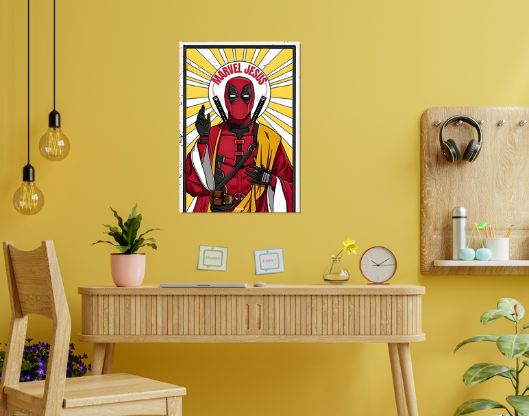 "MARVEL JESUS - DEADPOOL" -Shiny & Sturdy Metallic Poster Art That Pops & Sticks