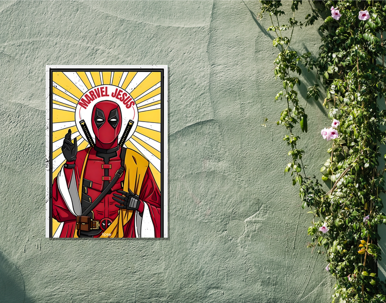 "MARVEL JESUS - DEADPOOL" -Shiny & Sturdy Metallic Poster Art That Pops & Sticks
