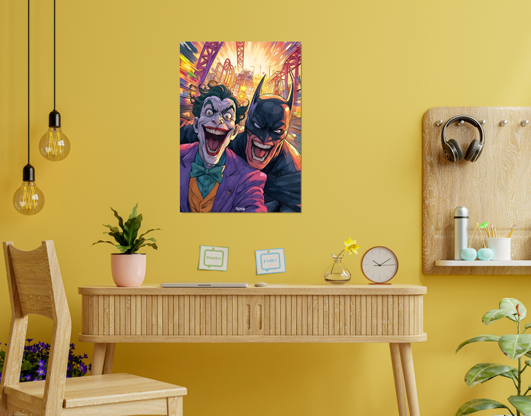 "VIBRANT BATMAN & JOKER" -Shiny & Sturdy Metallic Poster Art That Pops & Sticks