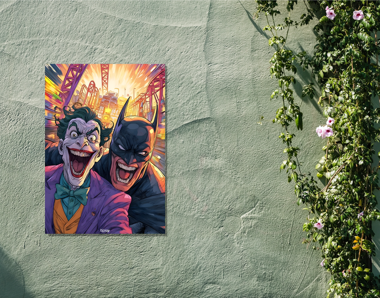 "VIBRANT BATMAN & JOKER" -Shiny & Sturdy Metallic Poster Art That Pops & Sticks