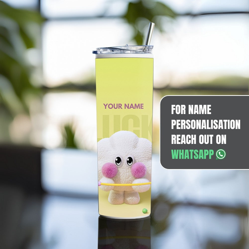 "Fluffy White: Honor Magic Mobile" Tumbler with Metal Straw