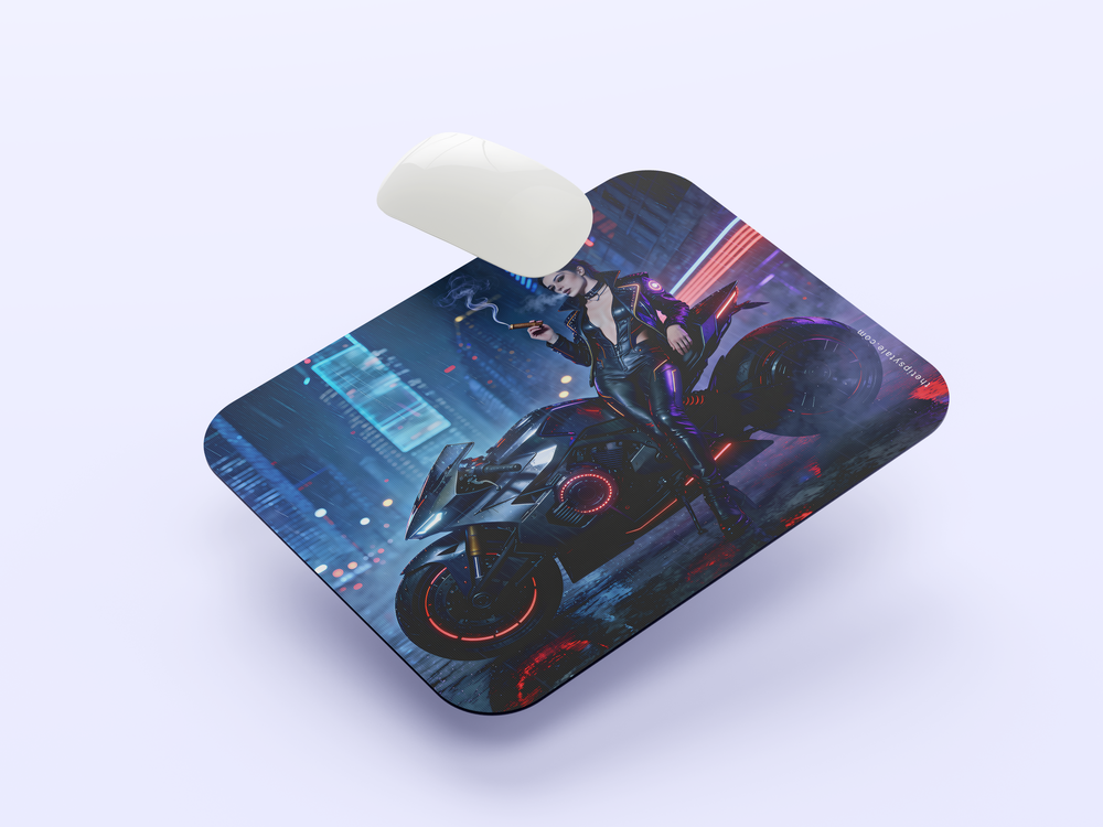 "A CYBERPUNK QUEEN IN THE RAIN" Mousepad Enhance Your Workspace with Style