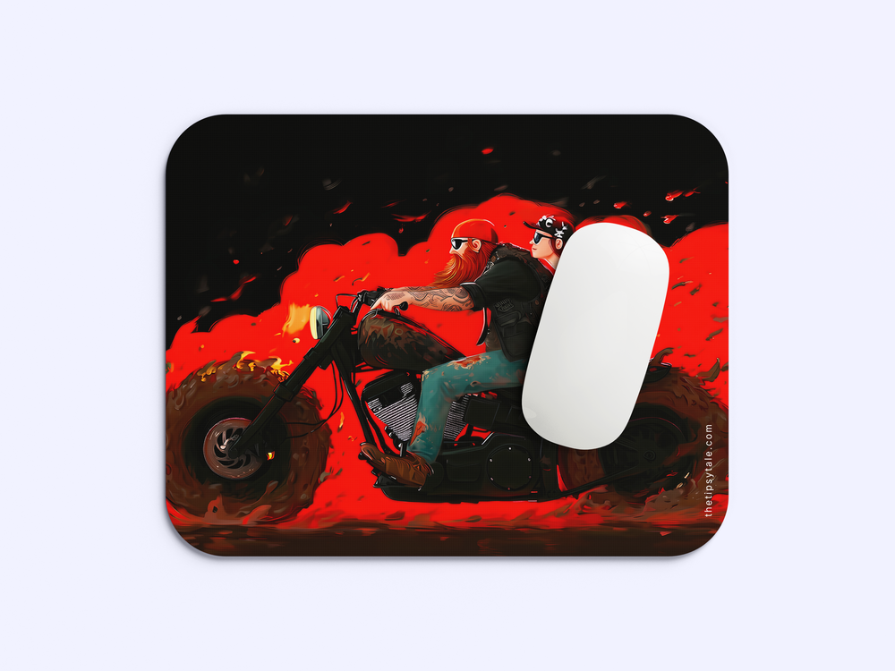 "BIKER COUPLE ON FLAMING CHOPPER" Mousepad Enhance Your Workspace with Style