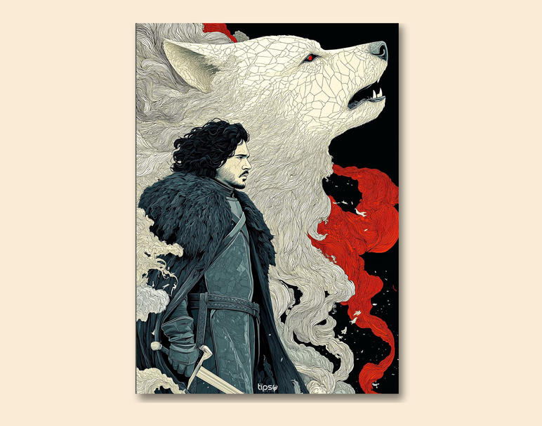"JON SNOW & GHOST" -Shiny & Sturdy Metallic Poster Art That Pops & Sticks