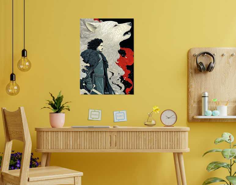 "JON SNOW & GHOST" -Shiny & Sturdy Metallic Poster Art That Pops & Sticks