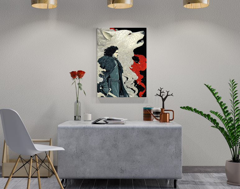 "JON SNOW & GHOST" -Shiny & Sturdy Metallic Poster Art That Pops & Sticks