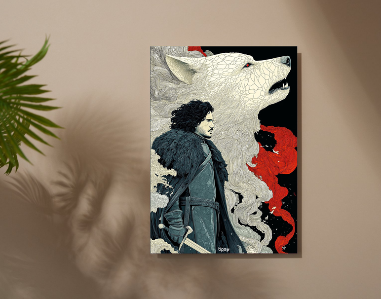 "JON SNOW & GHOST" -Shiny & Sturdy Metallic Poster Art That Pops & Sticks