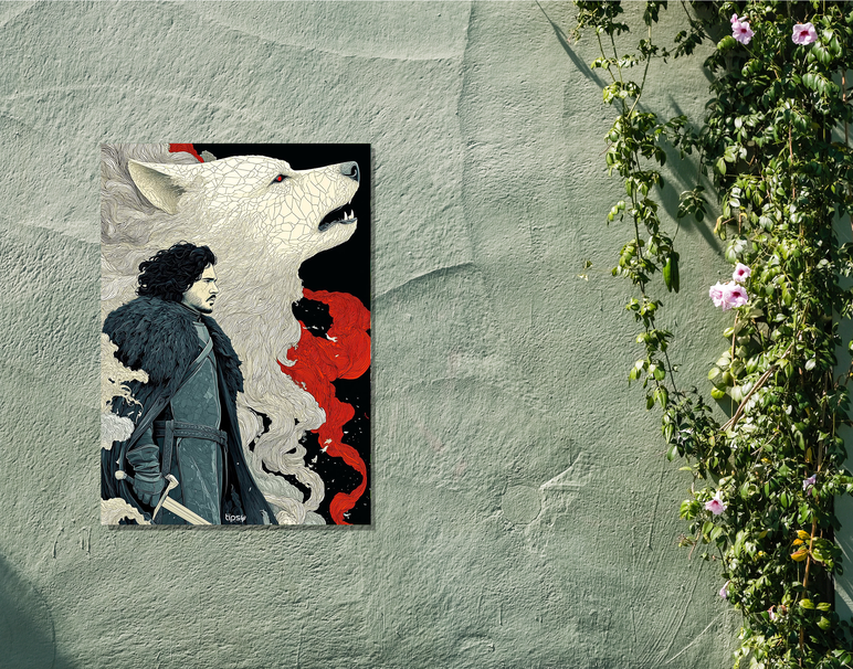 "JON SNOW & GHOST" -Shiny & Sturdy Metallic Poster Art That Pops & Sticks