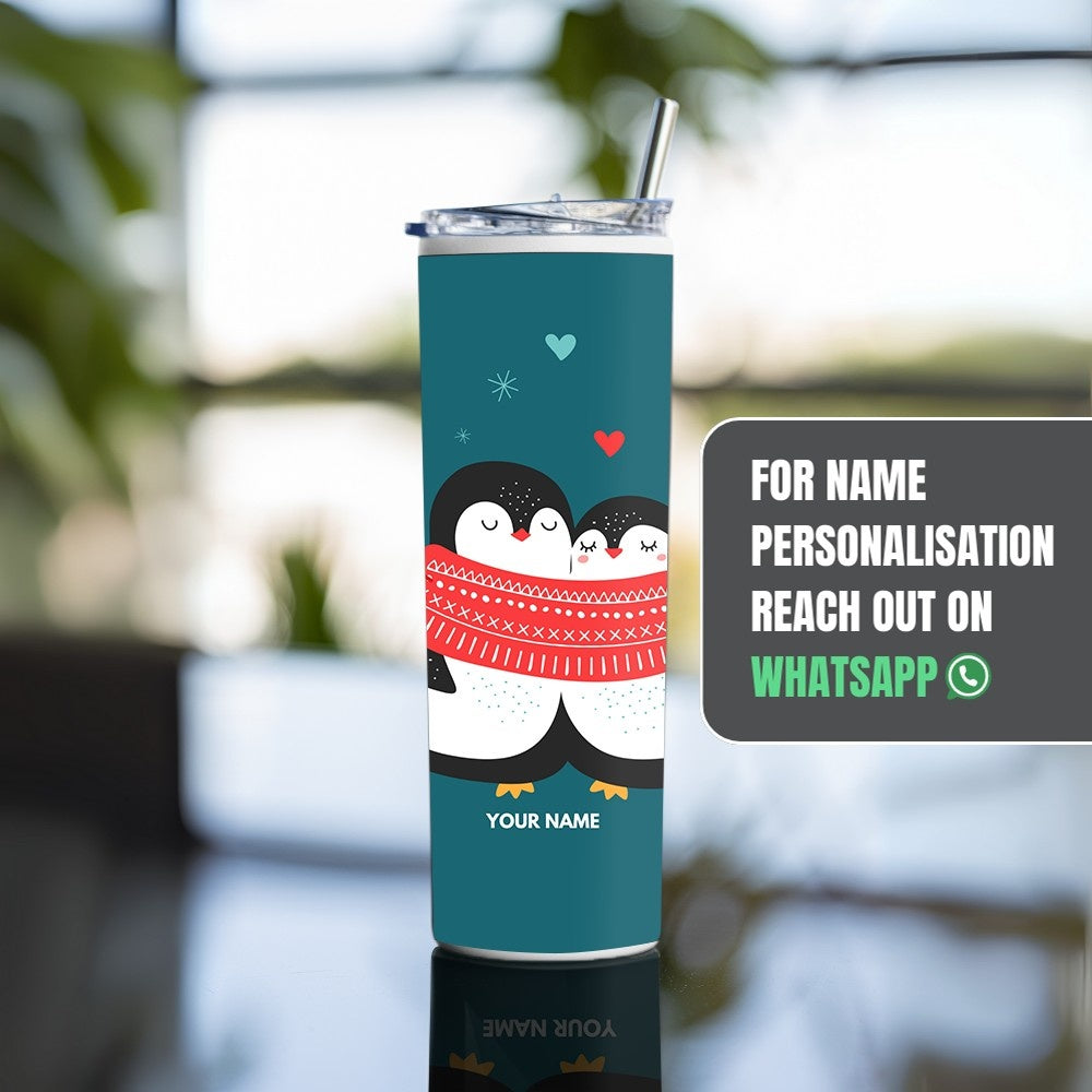 "Penguin Hug" Tumbler with Metal Straw