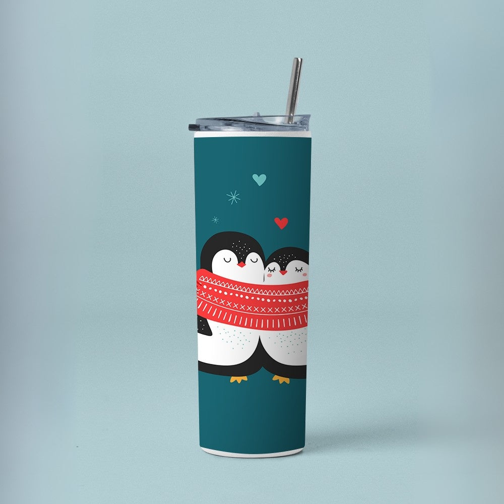 "Penguin Hug" Tumbler with Metal Straw