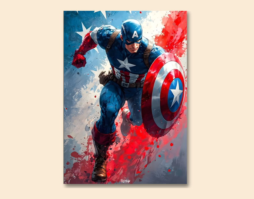 "MARVEL HERO CAPTAIN AMERICA" -Shiny & Sturdy Metallic Poster Art That Pops & Sticks