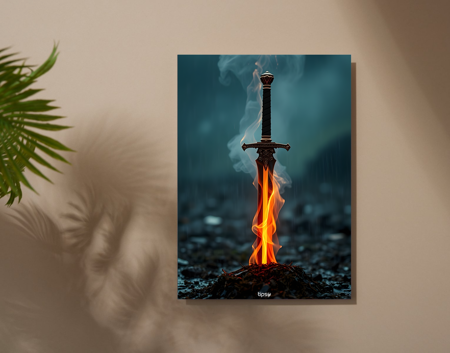 "SWORD OF FIRE " -Shiny & Sturdy Metallic Poster Art That Pops & Sticks