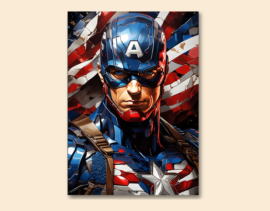 "CAPTAIN AMERICA PORTRAIT " -Shiny & Sturdy Metallic Poster Art That Pops & Sticks