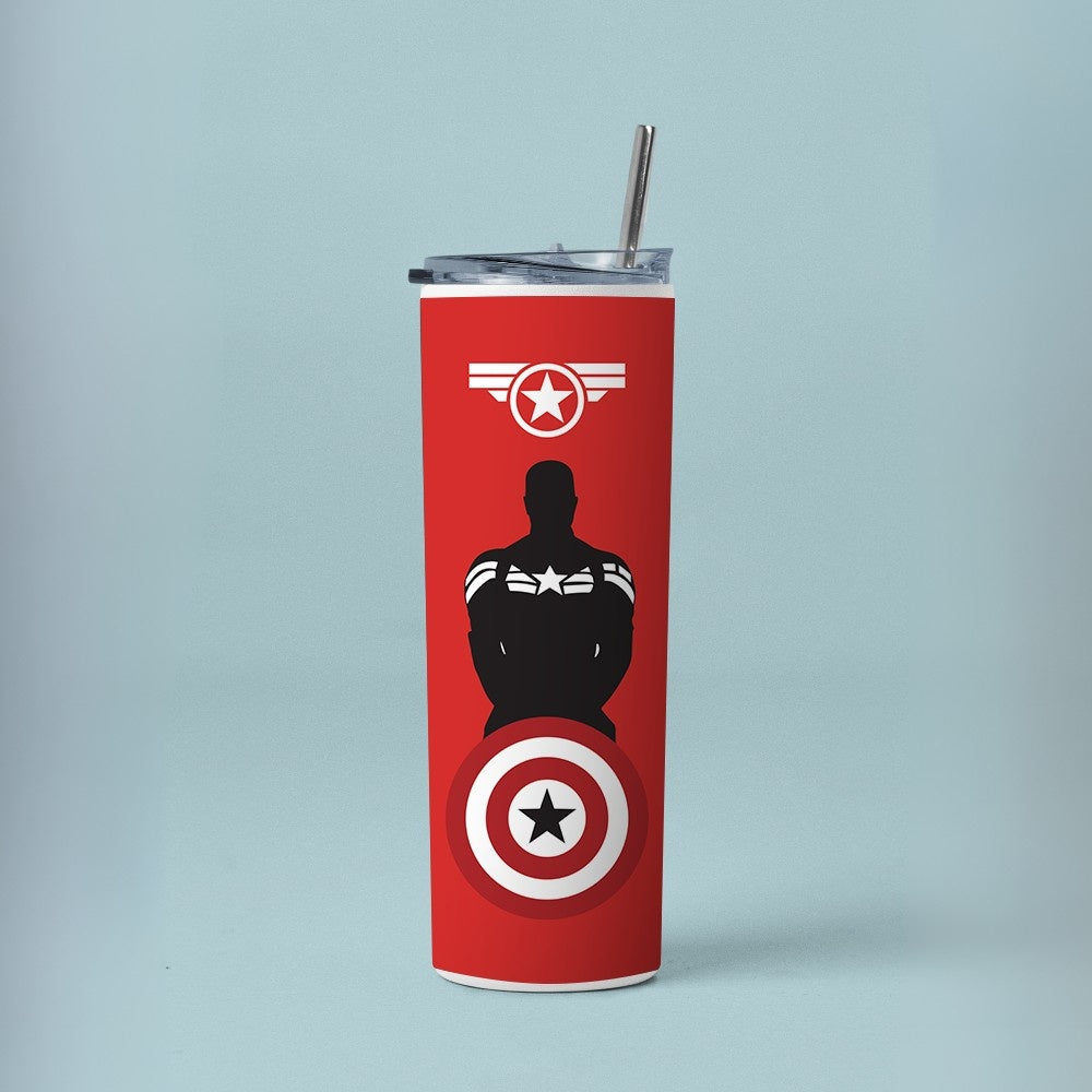 "Captain America Minimal art" Tumbler with Metal Straw