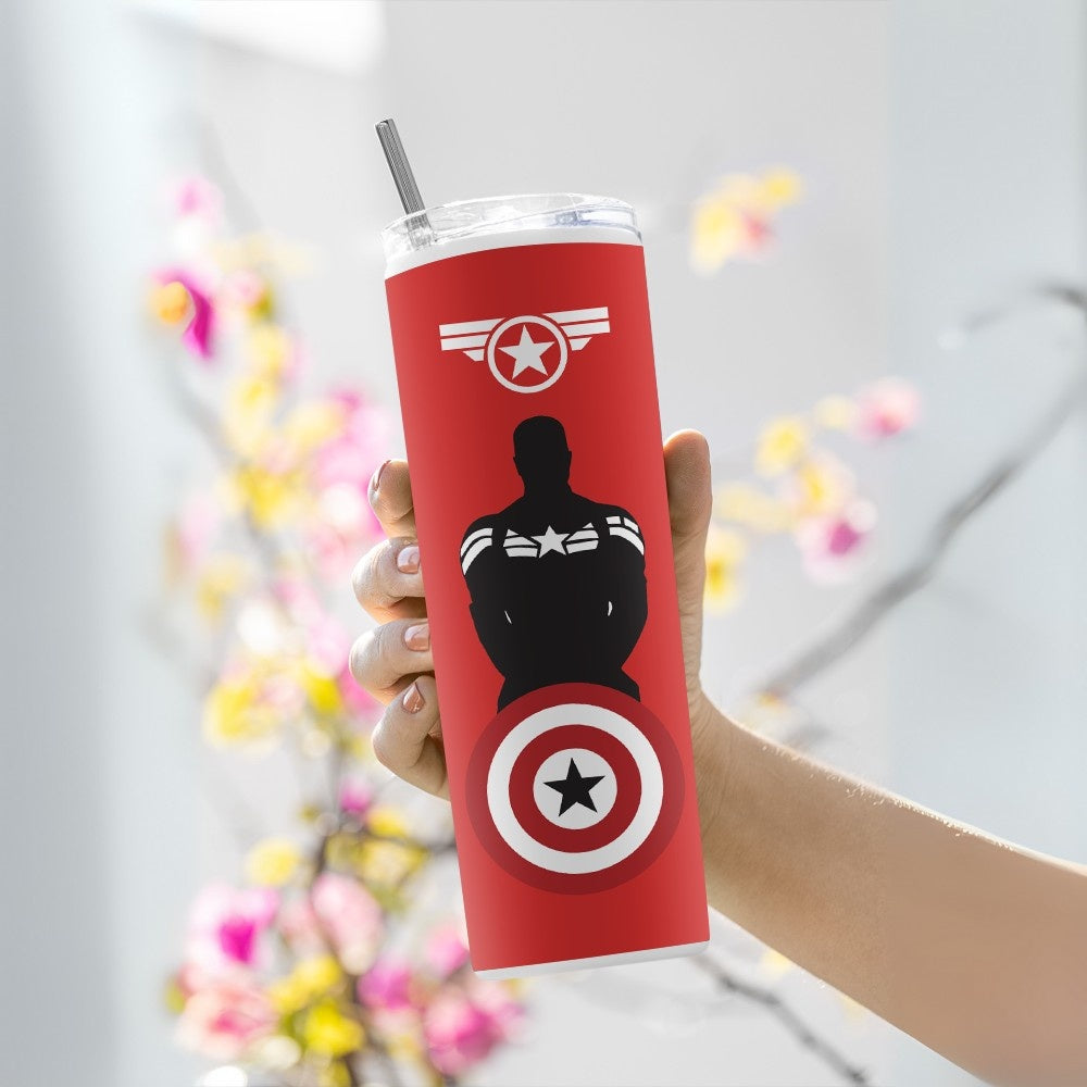 "Captain America Minimal art" Tumbler with Metal Straw