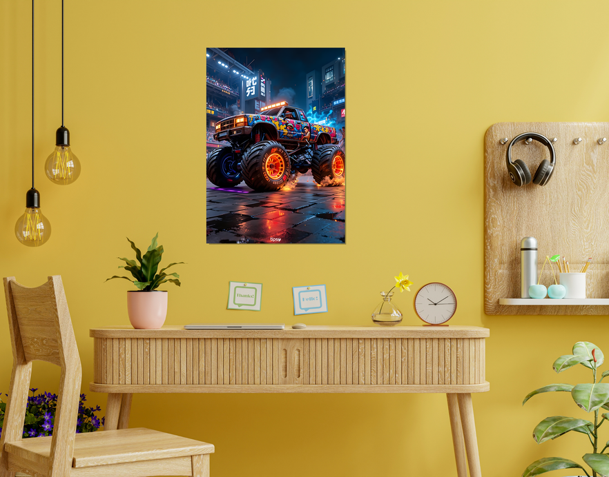 "MONSTER TRUCK " -Shiny & Sturdy Metallic Poster Art That Pops & Sticks