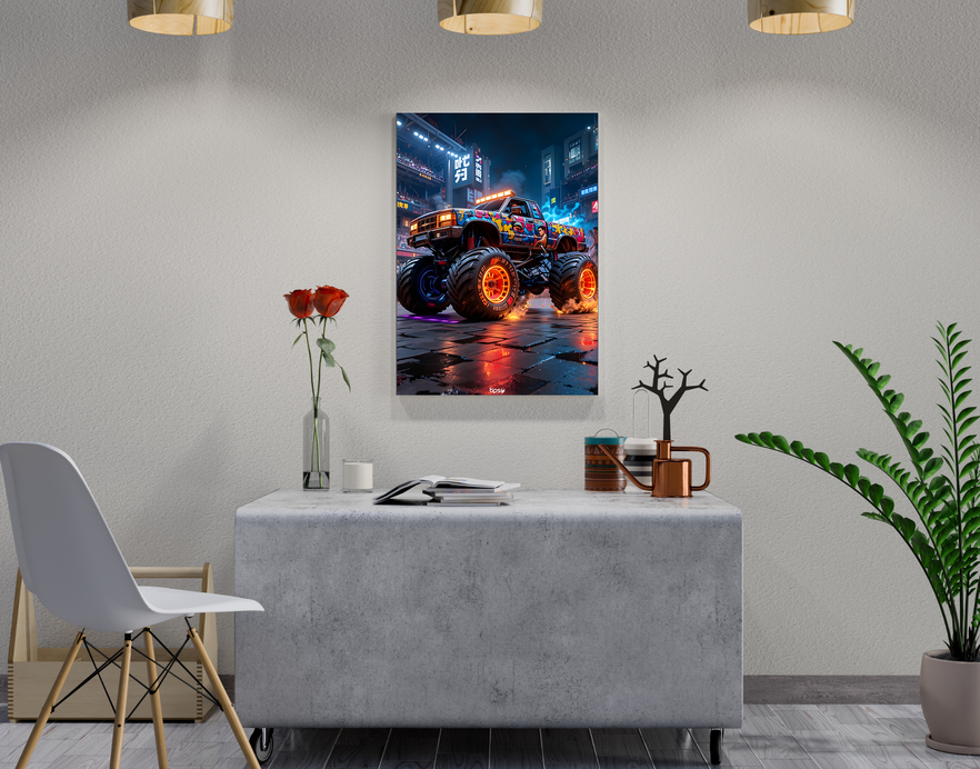 "MONSTER TRUCK " -Shiny & Sturdy Metallic Poster Art That Pops & Sticks