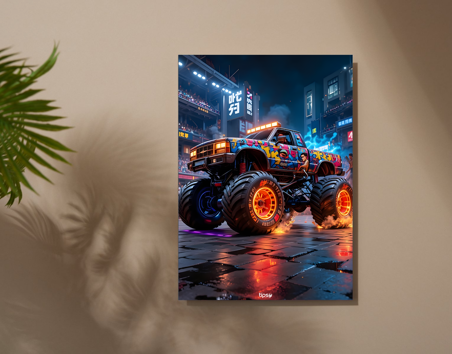 "MONSTER TRUCK " -Shiny & Sturdy Metallic Poster Art That Pops & Sticks